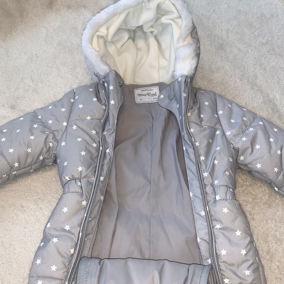 Mayoral 6M Gray Star Snowsuit Bunting EUC Feet Covers - Picture 8 of 12
